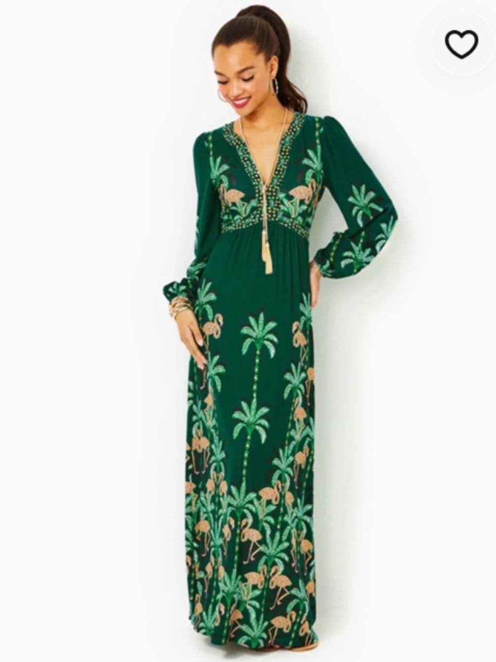 LILLY PULITZER WEXLEE LONG SLEEVE MAXI EVERGREEN STIR IT UP Dress SIZE 0